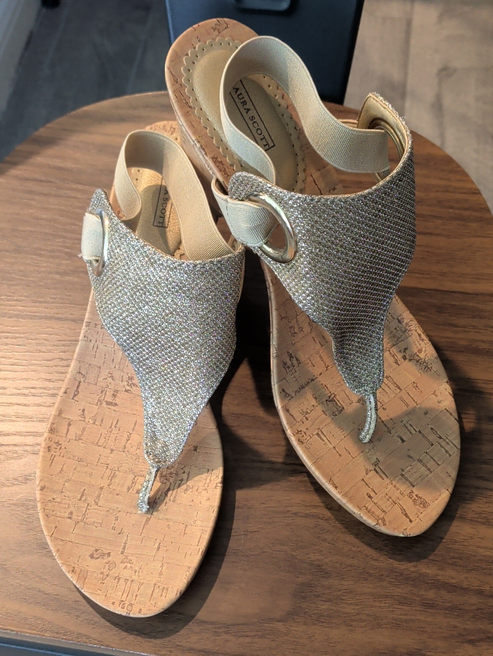 Laura Scott Gold and Silver Glitter Sandals with Elastic Sling